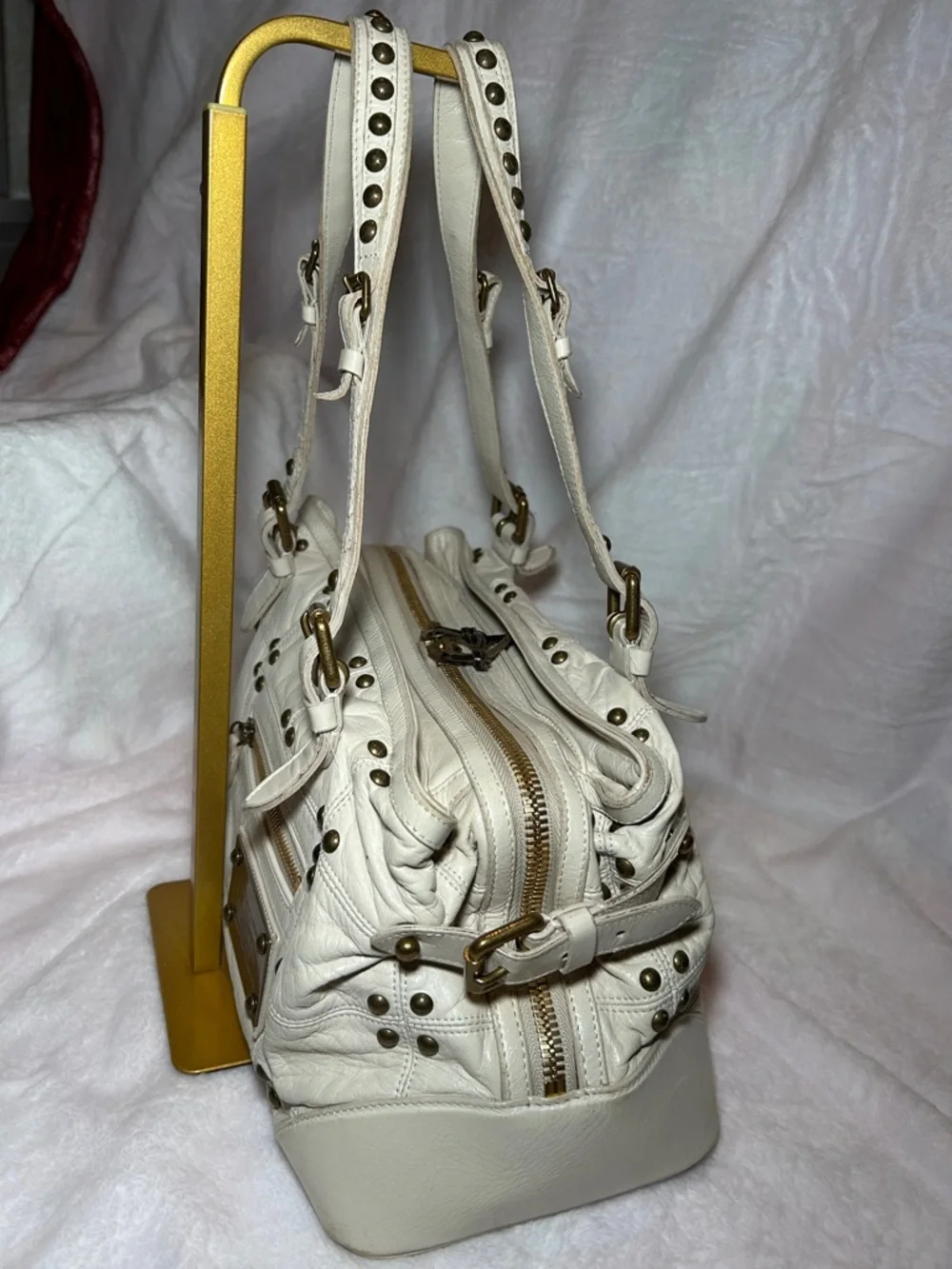 394. Louis Vuitton Lambskin Ivory Riveting Bag, limited edition w/COA